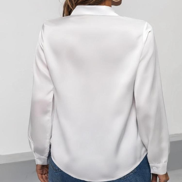 Elegant Satin Long Sleeve Blouse Women Summer Spring Casual Shirt Faux Silk Tops Single Breasted Basic Shirts