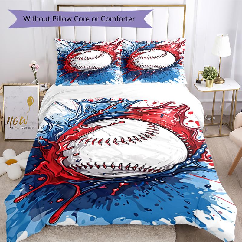 3pcs Baseball Bedding Set Duvet Cover Closure Includes 1 Duvet Cover & 2 Pillowcases, Soft and Comfortable for All Seasons.