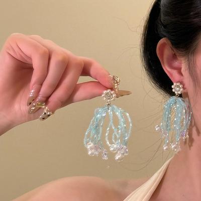 Diamantbesetzte Perlen-Schleifen-Stern-Ohrringe leichter Luxus High-End personalisierte Ohrringe frisches Temperament Fransenohrringe