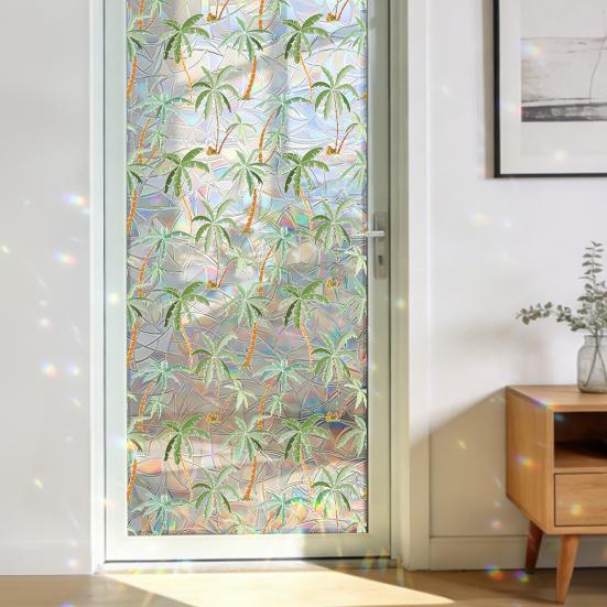 Stained Glass Window Film Colorful Rainbow Decorative Window Sticker Privacy Glass Sliding Door Clings Sun Blocking Static Decals for Bathroom Bedroom