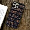 Estante de Livros Padrão Criativo Capa de Celular Para iPhone 17,16,15,14,13,12,11 Plus,Pro Max,XS,Prata Colorida Revestida Tampa Interna