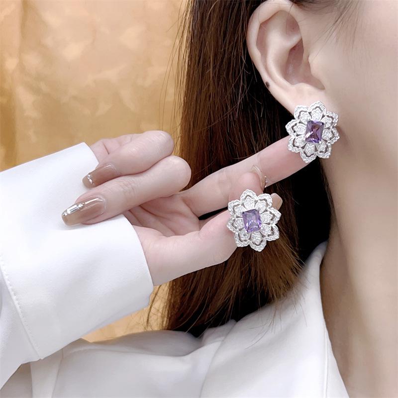 Elegant Purple Gemstone Jewelry Set: Necklace, Earrings, Ring & Pendant