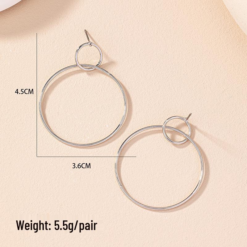 Korean Geometric Circle Earrings - Women's Trendy Minimalist Style, Versatile Round Studs