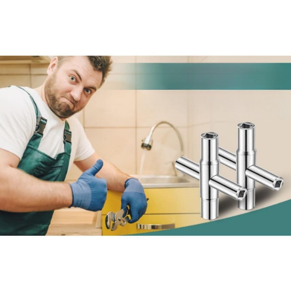 1 szt. 4-drożny klucz do zaworu progowego, wytrzymały klucz do wody, stalowy klucz do urządzeń wodnych do kranów zaworów i węży