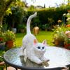 Cat Stretching Statue Resin Cat Figurine With Bell On Tail Animal Garden Sculpture For Yard Entryway Desk Living Room Balcony