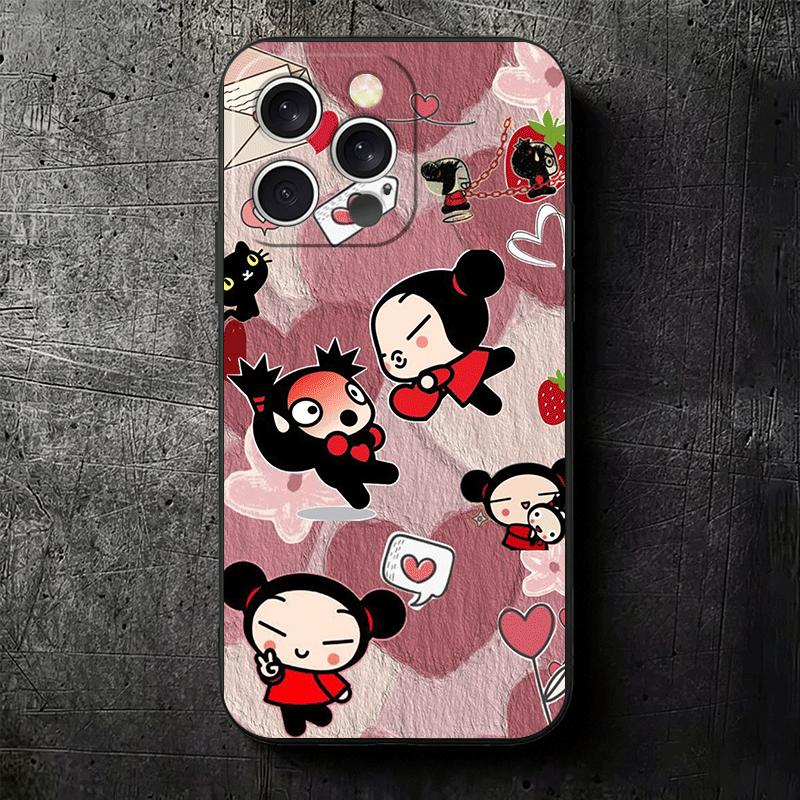 Cartoon Cute Pucca Garu Soft Phone Case for iPhone 16 16E 17 Air 15 Pro Max 14 Plus 13 Mini 11 12 7 Black Cover Back Shell