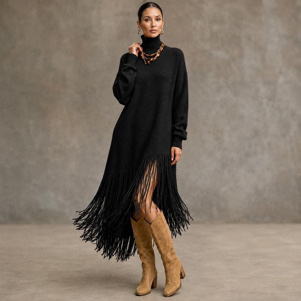 Women's Color Long Dress with High Neck for Party Evening Wear