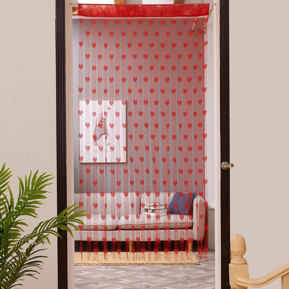 100*200cm Tassel Two-Color Heart-shaped Curtain Romantic Loving Heart String Sheer Curtains for Home Living Room Bedroom Curtain