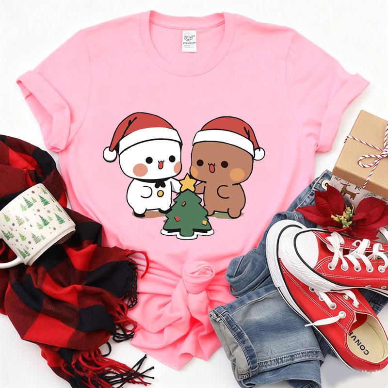 Kawaii Bubu Dudu Christmas Tree Graphics Tshirt Trendy Funny Cartoon Christmas Shirt Novelty Holiday Party Couple Cotton Tees