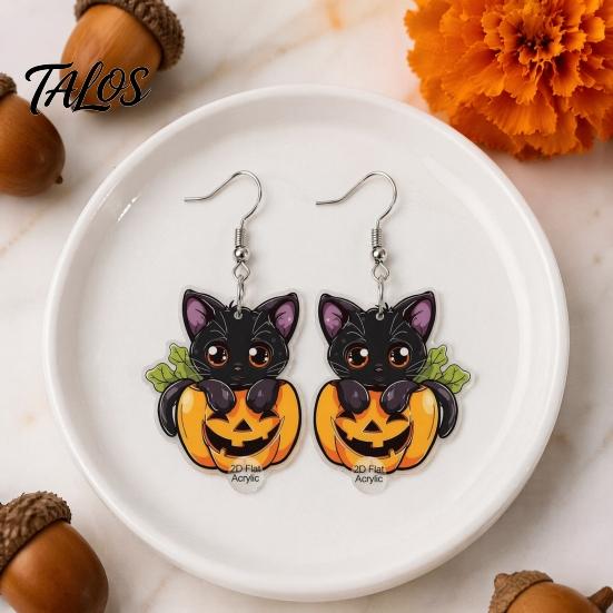Orecchini Gatto Cartone Animato Zucca Halloween Orecchini Pendenti Neri, Gioielli Carini Animali Pendenti Accessori Festivi per Donne Ragazze, Regalo Novità per le Feste Festa