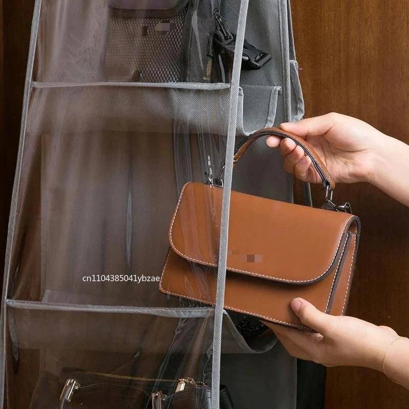 Hanging Handbag Organizer for Wardrobe 6 Pocket Closet Waterproof Transparent Storage Bag Door Wall Clear Sundry Bag with Hanger