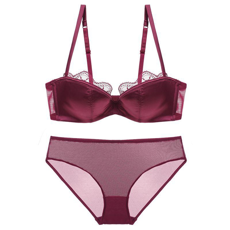 Conjunto de ropa interior sin costuras para mujer, sujetador Sexy de copa 1/2 y bragas de malla, copa fina francesa, lencería cómoda, sostén push-up, Europa