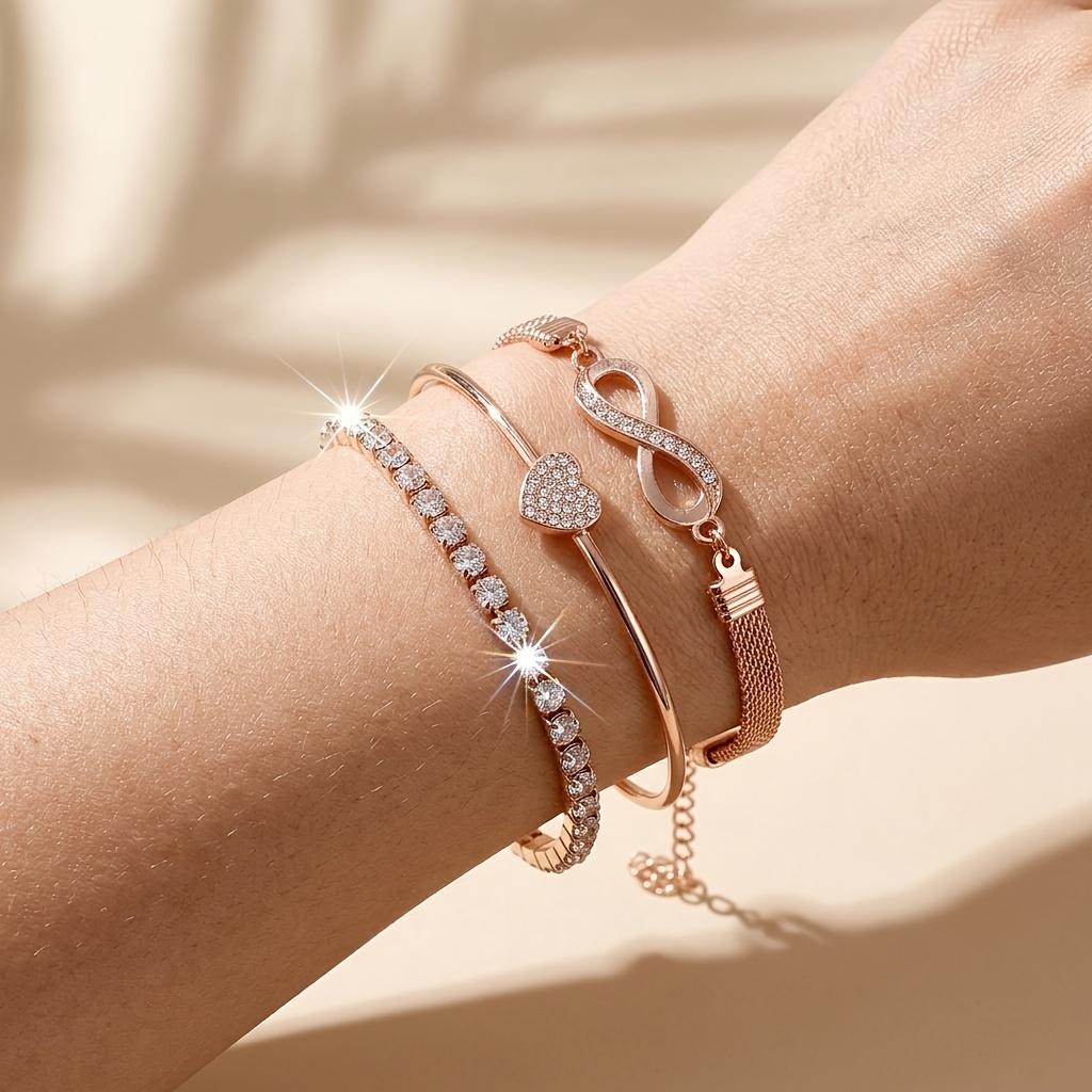 Luxury Infinity Symbol Heart Bracelet Set Love  The infinity symbol combination design is slim and lightweight, supports layering and can be worn for