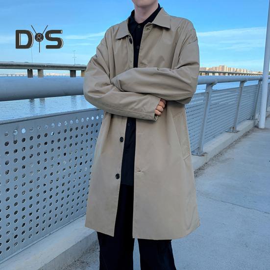 Herren Windjacke Revers Langarm Zweireihiger Trenchcoat mit Taschen Einfarbig Lockere Passform Lässige Mittellange Oberbekleidung