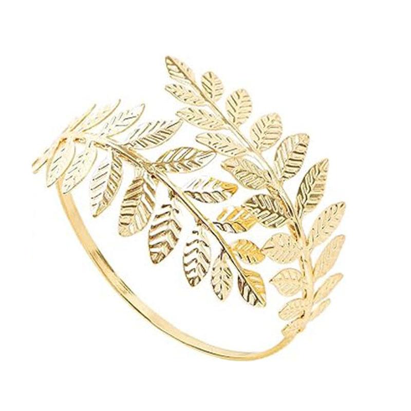 European & American Bridal Baroque Set: Gold Leaf Headband, Bracelet, and Pearl Earrings