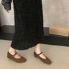 THEDOUDOU Round Head Retro Temperament Word with Mary Jane Shoes Women's 2025 Flat-bottomed Suede Single Shoes Doudou Shoes