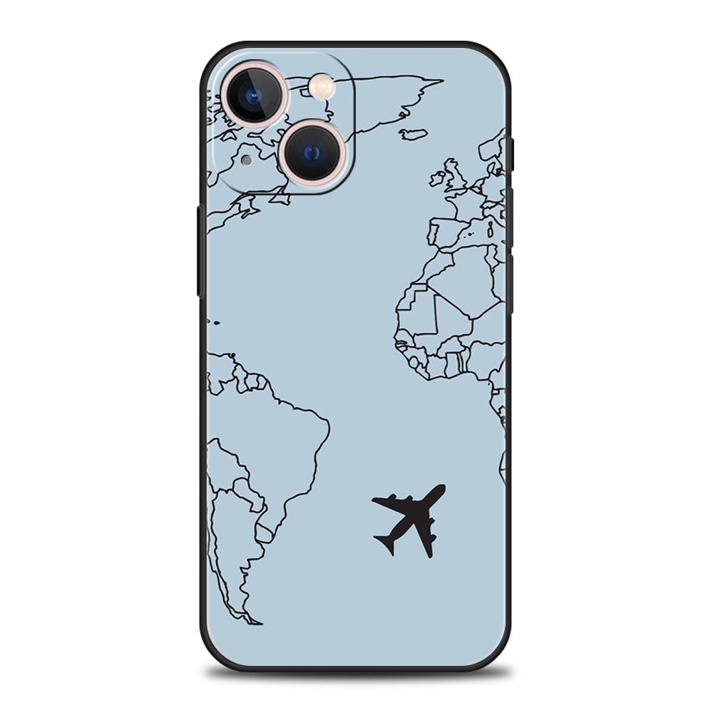 Fashion Planes World Map Travel Luxury Soft Phone Case For iPhone 13 15 14 12 11 Pro MAX XR X SE XS 7 8 Plus Silicone Cover