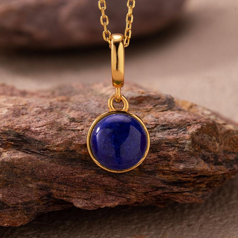 Minimalist Style Natural Hetian Jade Tiger Eye Blue Gold Agate Colored Treasure Pendant Necklace Women'S S925 Sterling Silver New Earrings