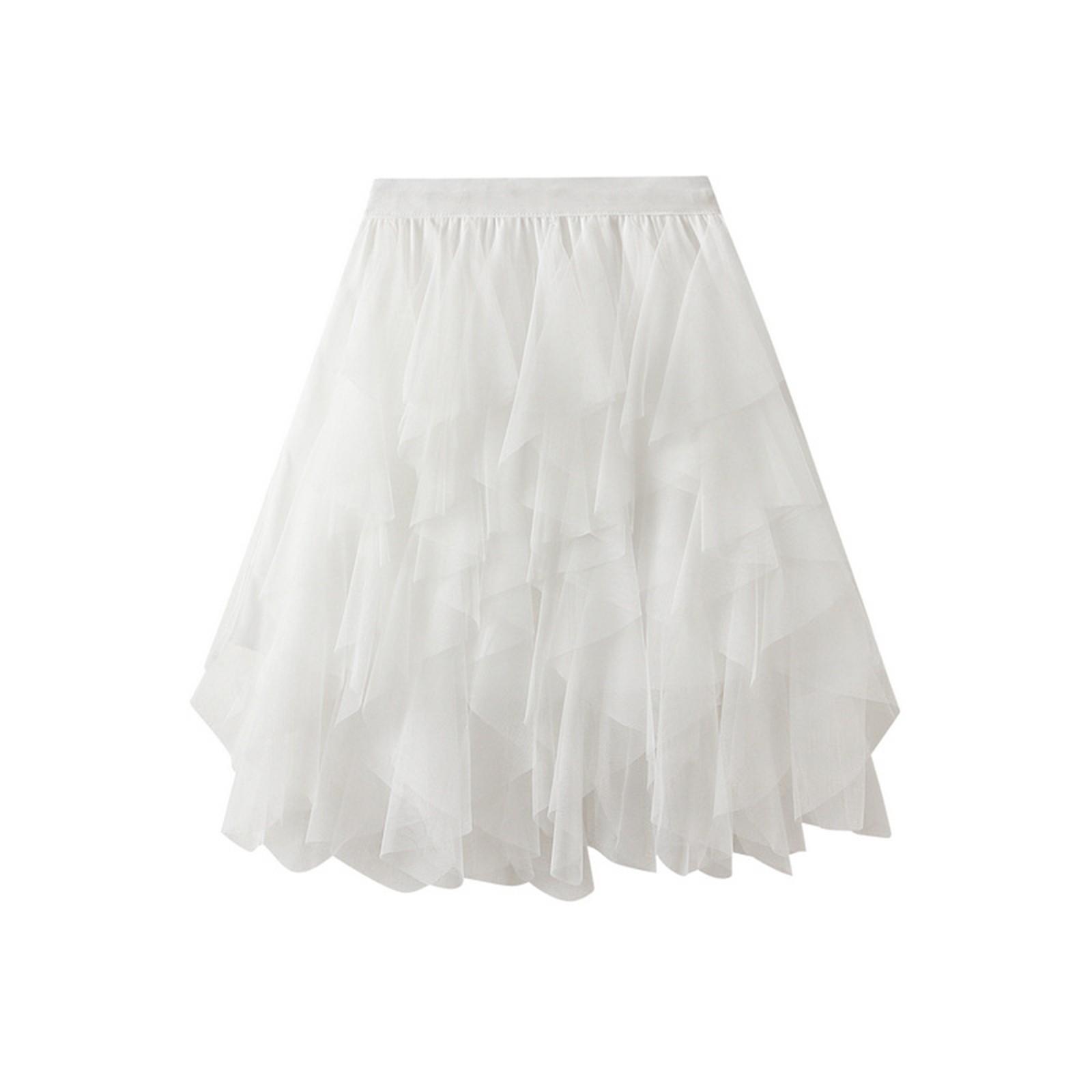 

Женская модная повседневная однотонная юбка с высокой талией и оборками из сетки длиной до пола One Size белый