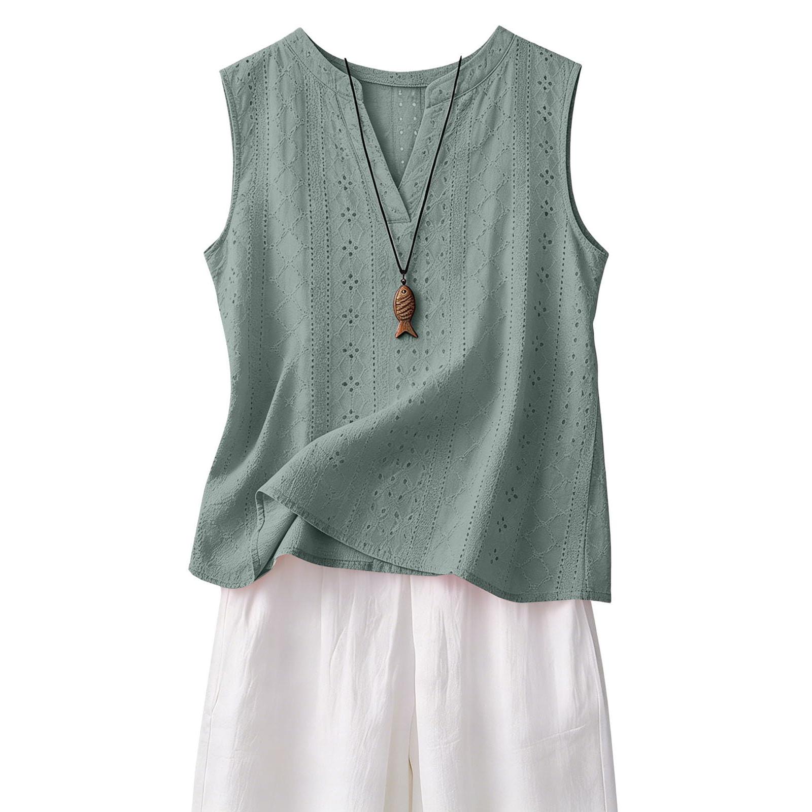 Women s Casual Hollow Out Vest - Sleeveless Loose Fit Top, Fashion Summer Layering Piece L армия зеленый