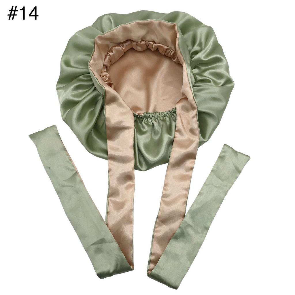 Woman Sleeping Bonnets and Satin Hair Wraps Soft Silk Bonnet Long Tie Plain Hair Bonnet