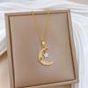 Titanium Steel, Star Moon Zircon Light Luxury Temperament Gorgeous Full Diamond Necklace Female Versatile Collarbone Chain Titanium Steel Chain