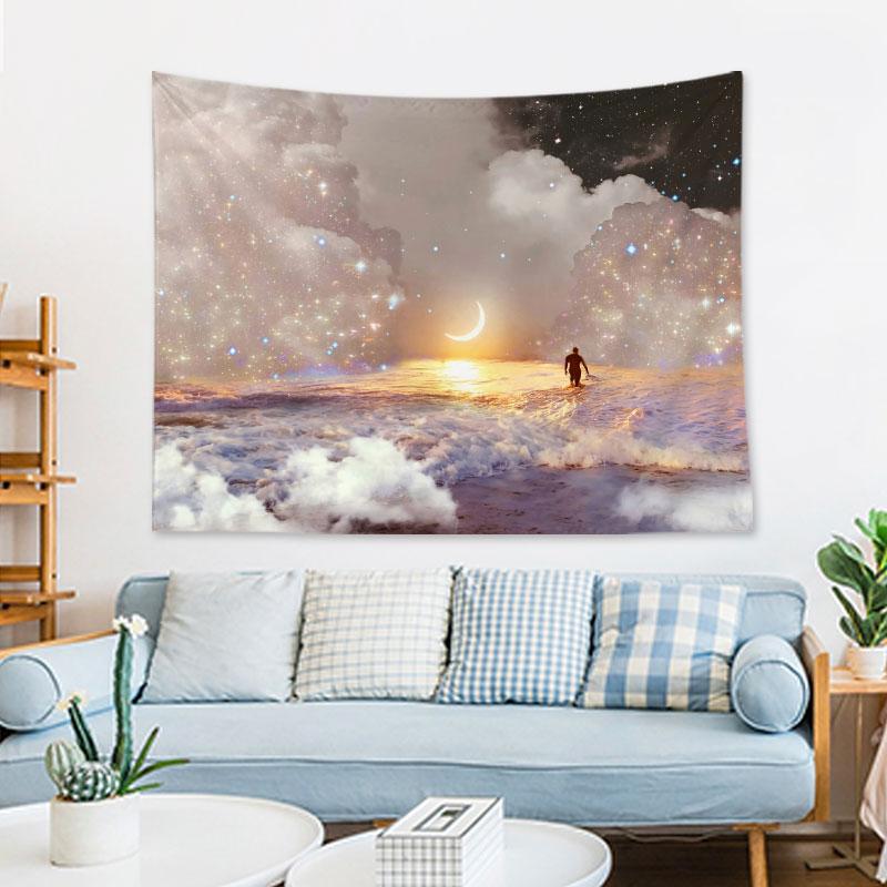 Pink Moon Star Tapestry Bohemian Style Decorative Room Tapestry Living Room Wall Canvas Wall Decorative Tapestry