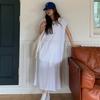 New Arrivals Open Run Women Big Size Long Dress Plain White Cap Sleeve Cover Up