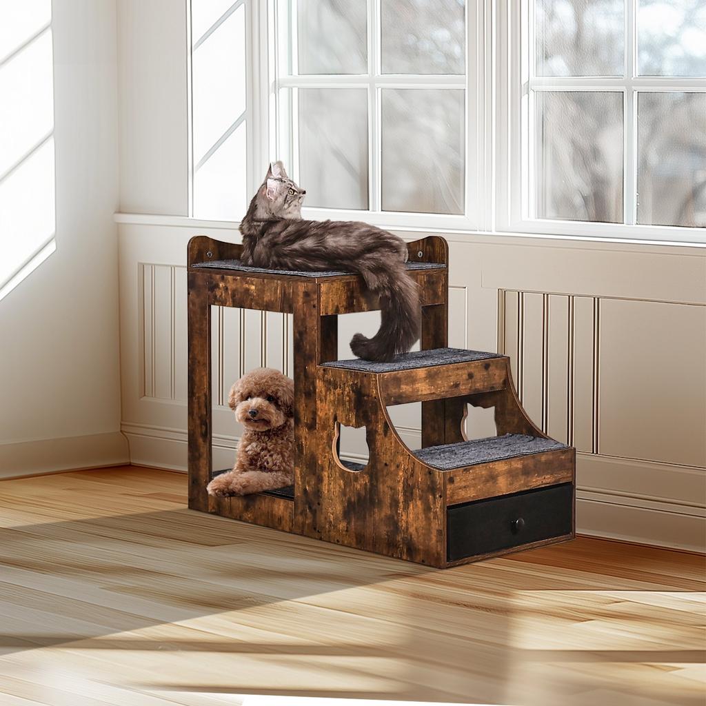 VEVOR Pet Bunk Bed with Removable Stairs, Dog/Cat Window Perch with Storage, Multi-Level Bed Window Perch Dog Bedside Sleeper Couch
