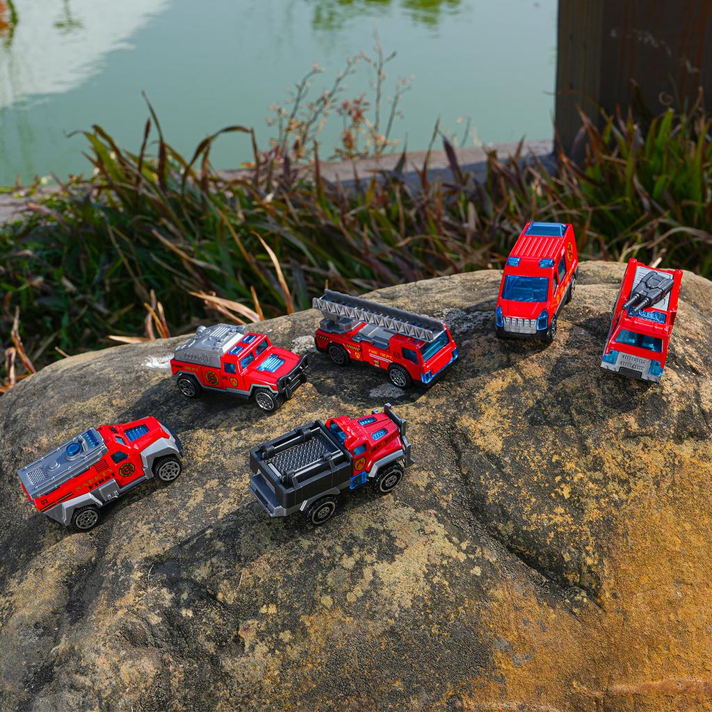Mini Compact Fire Truck Model Vehicle Exquisite Alloy Car Set Series Desktop Collection Ornaments Children'S Holiday Toy Gifts