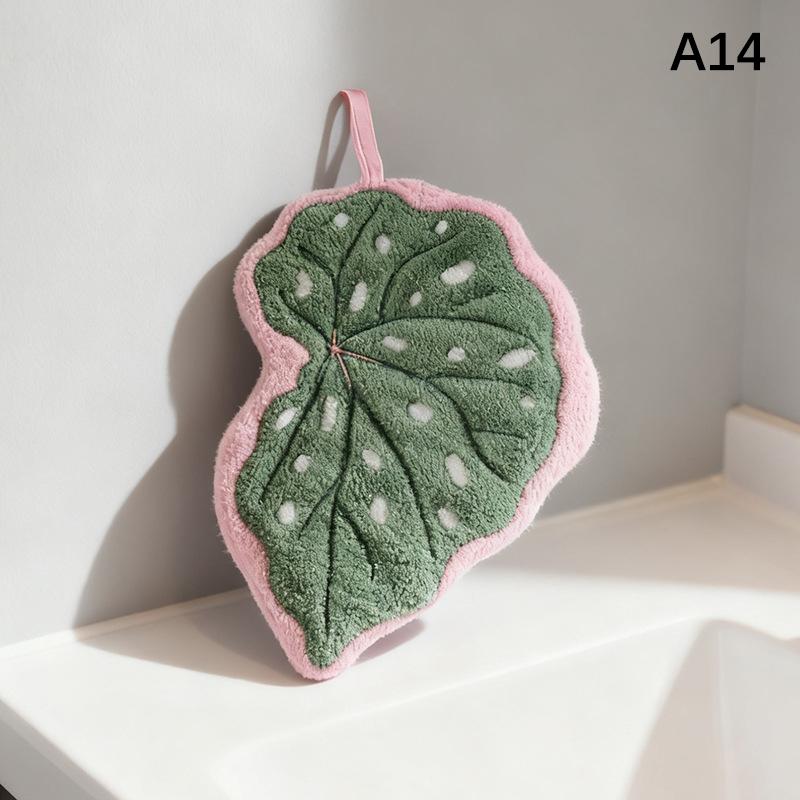 Hot Plant Leaves Hot Plant Cartoon Hand Towel Double-Layer Absorbent Thickened Quick Drying With Hanging Design Bathroom Kitchen