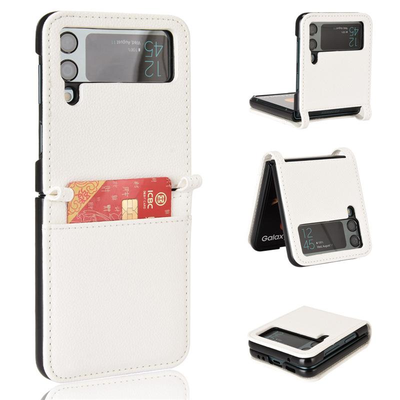 Applicable To Samsung Z Flip4 Folding Screen Mobile Phone Case Card Wallet ZFlip3 Mobile Phone Leather Case One-piece Lychee Pattern