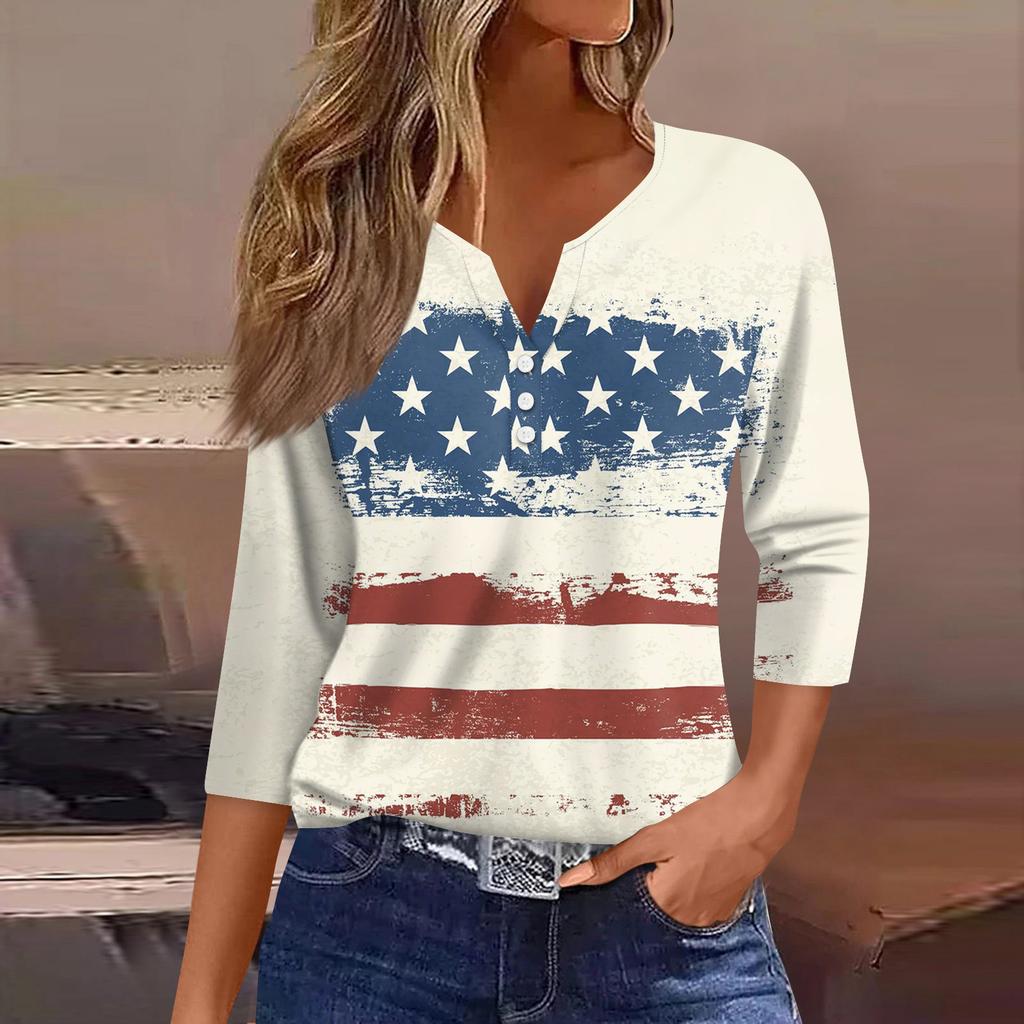 Womens Tops Print Vintage Fashion Casual Loose With V Neck Plus Size Shirts