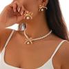 Simulation Pearl Bow Choker for Women Bowknot Necklace Earrings Wedding Jewelry Accessories