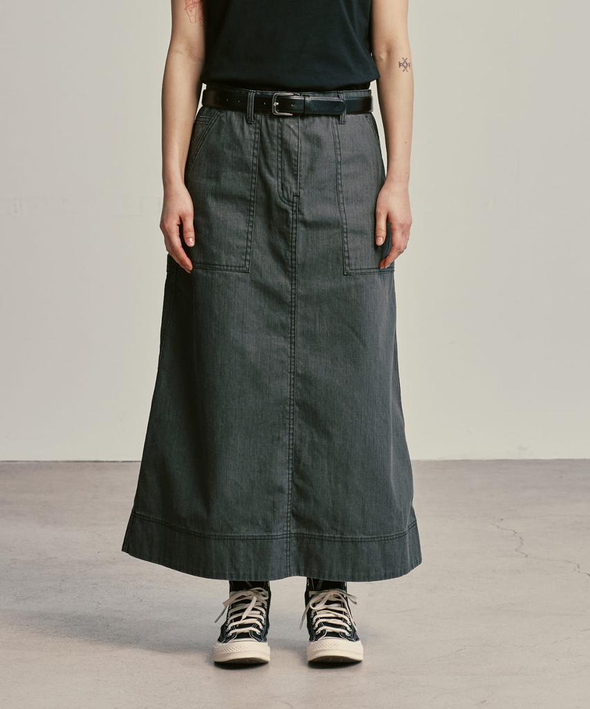 Yunibeosyeolobeolol Slub Fatigue Long Skirt Black