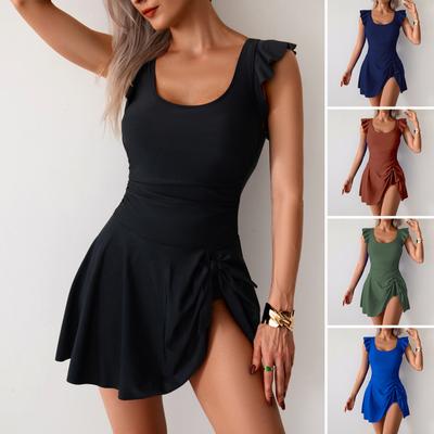 Lady Swimsuit Ruffle Irregular Hem Plus Size Conservative Hot Spring Bathing Outfit