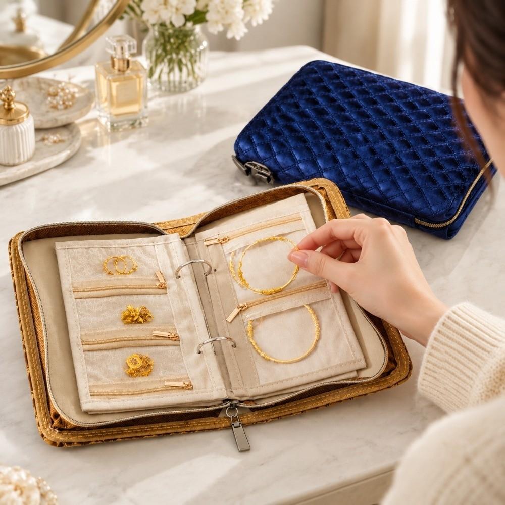 Zipper Clear Pocket Jewelry Storage Book Velvet Jewelry Storage Bag for Home