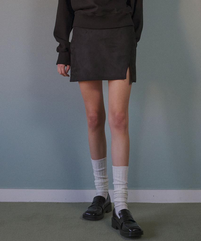 Soire Suede Slit Mini Skirt - Black