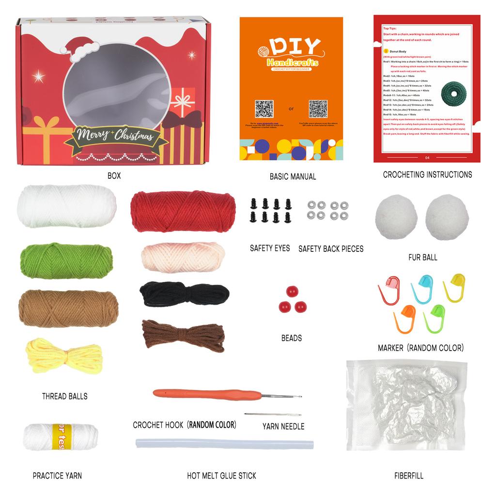4-teiliges Weihnachts-Schneemann DIY Anfänger Häkelset Enthält Garn, Anleitungen und Video-Tutorials Weihnachtsgeschenke