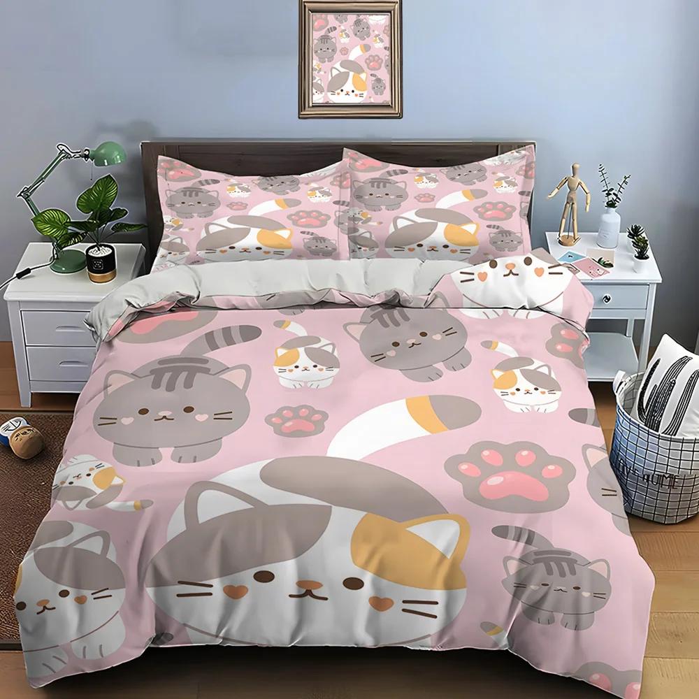 Duvet Cover 1 Duvet Cover 2 Pillowcases Adult And Children Bedding Set Luxury Comforter Set Cute Cartoon Cats Print Bedding Set