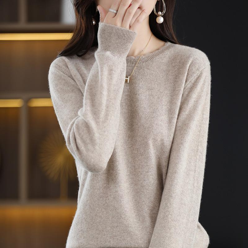 INDFS Women's Fashion Casual Fall Winter Solid Color Print Long Sleeve O-Neck Sweaters