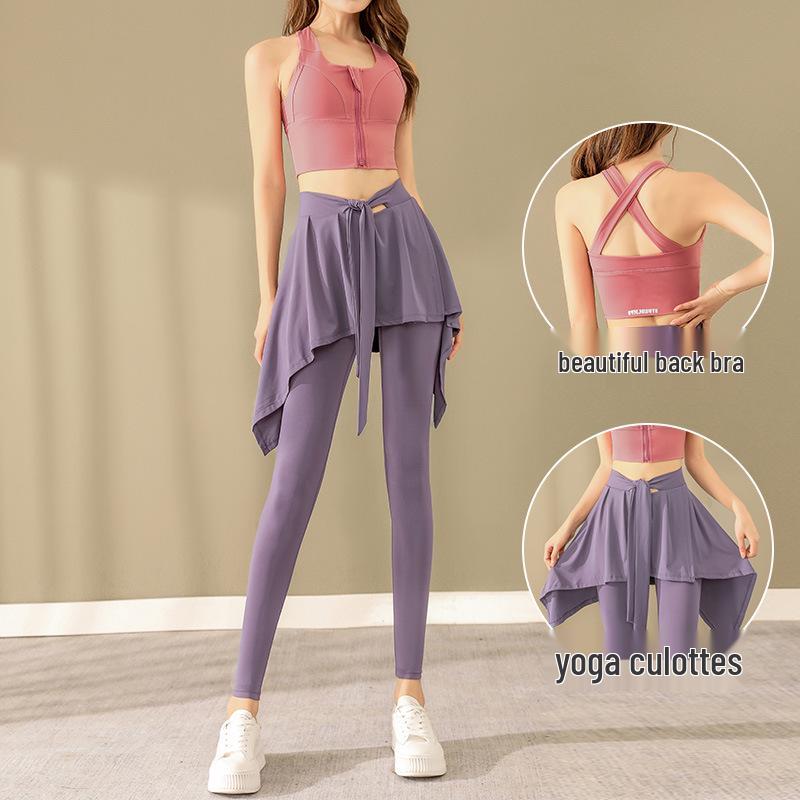 Damen Übergröße Slim-Fit Yogaanzug für Fitness, Morgenlauf, Badminton, Wandern - Rock- und Hosen-Set