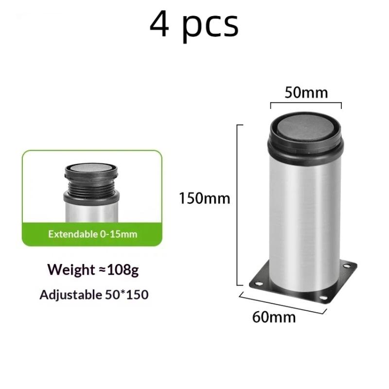 4 Pezzi Gambe Regolabili in Acciaio Inossidabile per Mobili Divano Letto Tavolo Letto Divano Armadio Gambe Metalliche Sostituzione Piede Altezza 5-15Cm Durevole