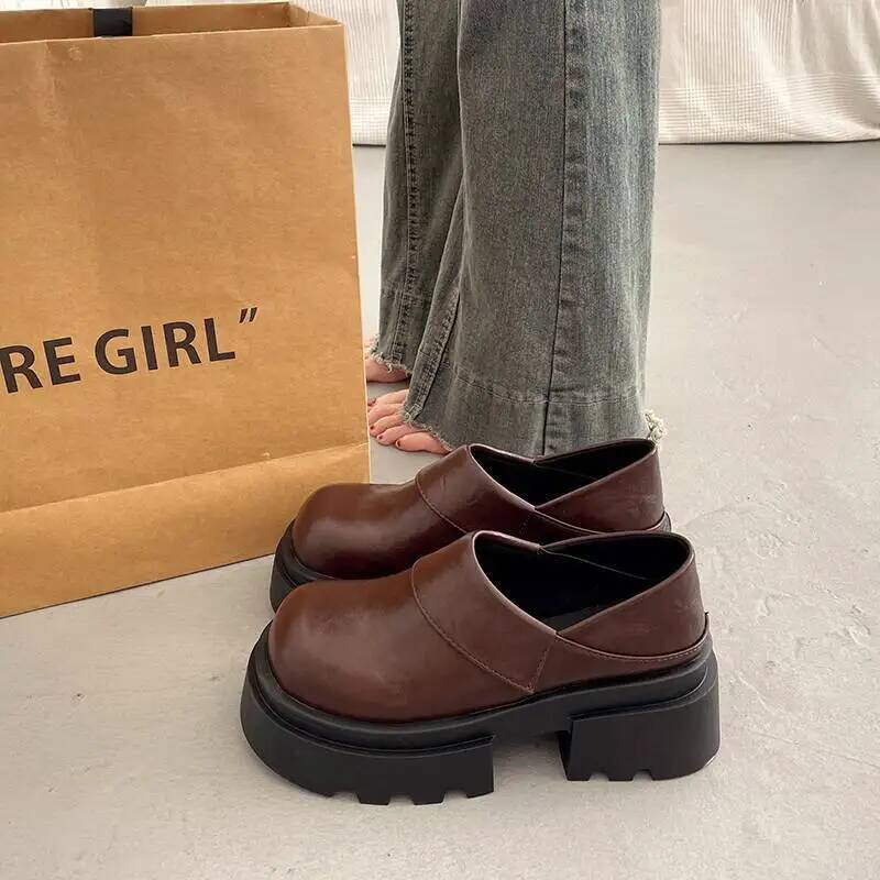

Leather Shoes Women s British Style Versatile Loafers Thick Soled Leather Shoes Spring Summer New Elegant Mary Jane Loafers 35