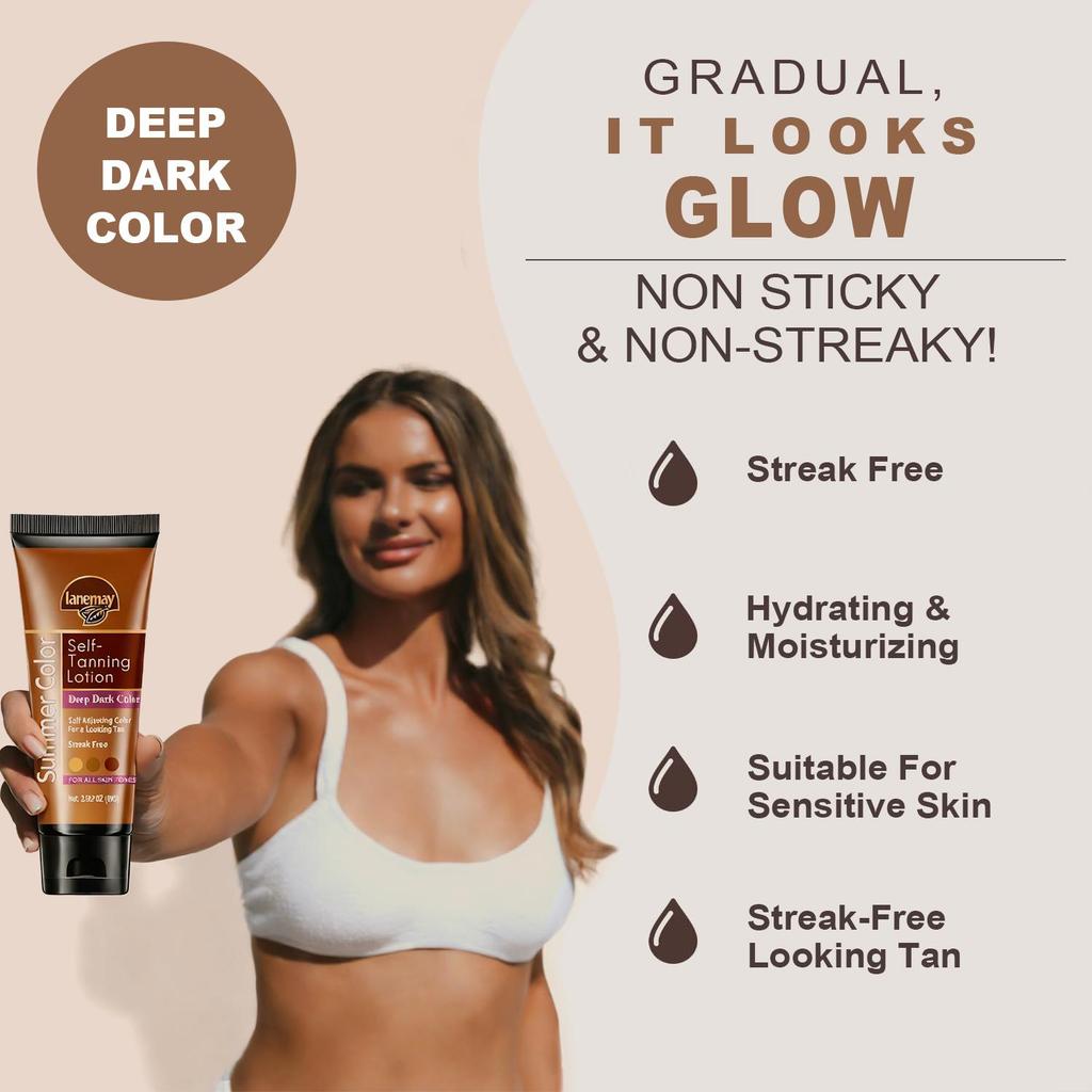 Self Tanning Lotion-Natural Body Bronzer With Coconut Oil-Lightweight Quick Drying Tinted Formula-Suitable For All Skin Types, 80g