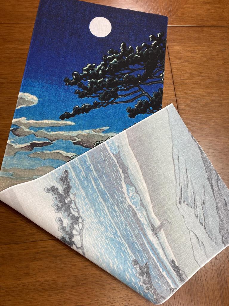 Ukiyo-e hand towel by Kawase Hasui, Spring Moon (Ninomiya Beach)