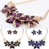 Fashion Women Rhinestone Flower Statement Pendant Necklace Earrings Jewelry Set