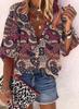 #Fashion Summer Women's Stand-Up Collar Loose Button Retro Printed Casual Shirt