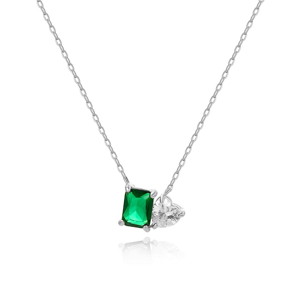 Women 18K Gold Plated Square Oval Heart Green Crystal Cubic Zirconia Dainty Choker Necklace New Fashion Gold Necklaces for Lady