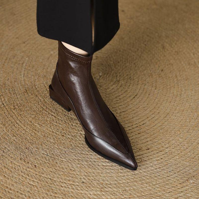 

Версия из овчины~ Французский темперамент, острый носок, толстый каблук, ботинки-полусапожки с задней застежкой, женские осенне-зимние новые универсальные тонкие ботинки, эластичные с 40